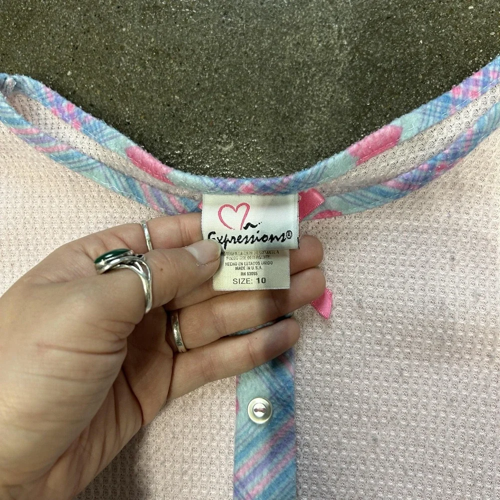 Expressions‎ Shirt Girls 10 Pink Waffle Knit Thermal Long Sleeve Sleep Top